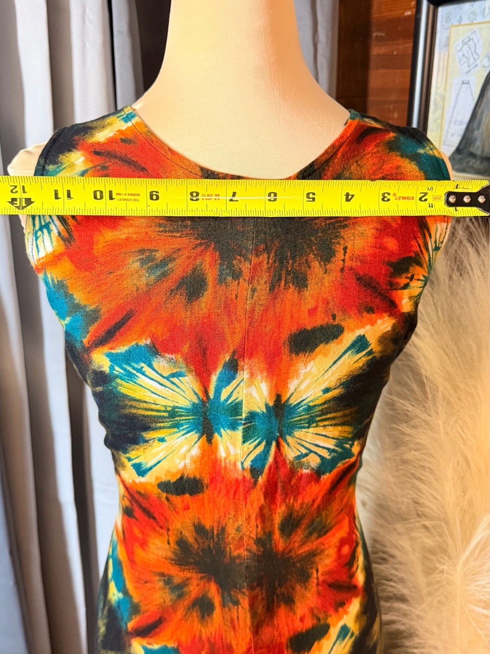 Vintage 100% Rayon Hand Wash Tie Dye Vibrant Orange Red Top Dress - Picture 6 of 8